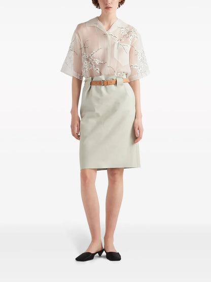 Floral-Embroidered Sheer Silk Shirt