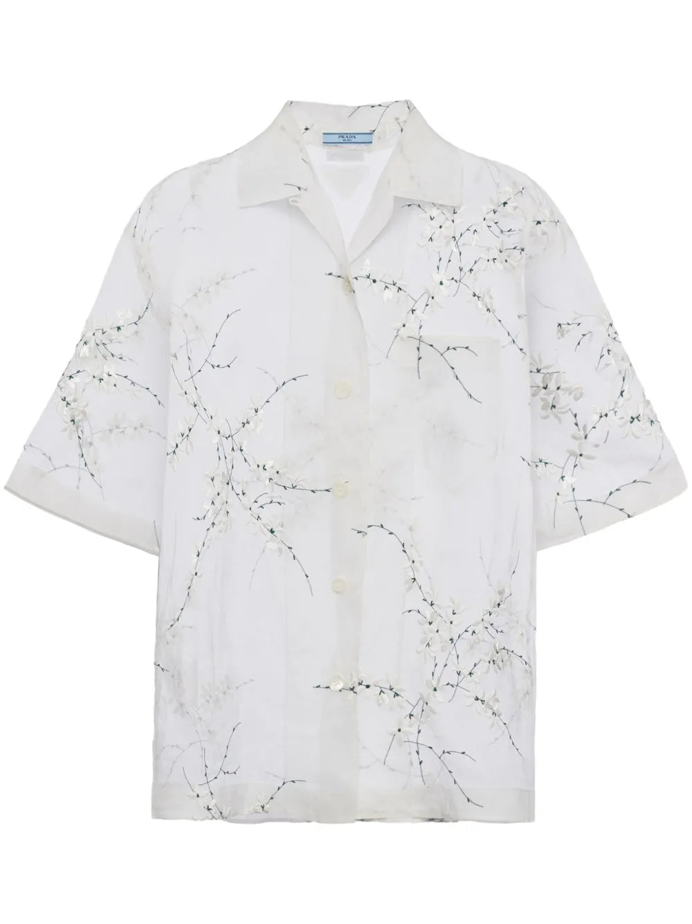 Floral-Embroidered Sheer Silk Shirt