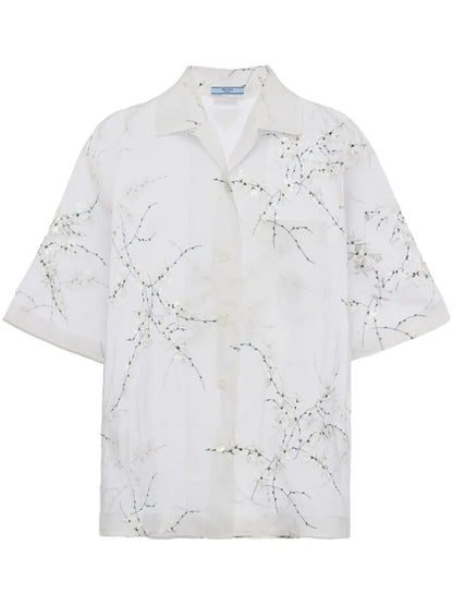 Floral-Embroidered Sheer Silk Shirt