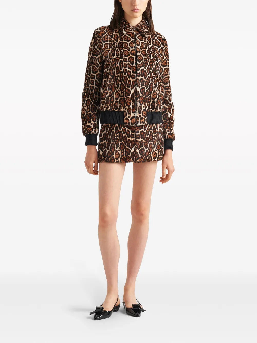 Leopard-Print Shearling Bomber Jacket