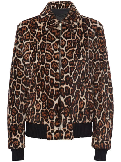 Leopard-Print Shearling Bomber Jacket