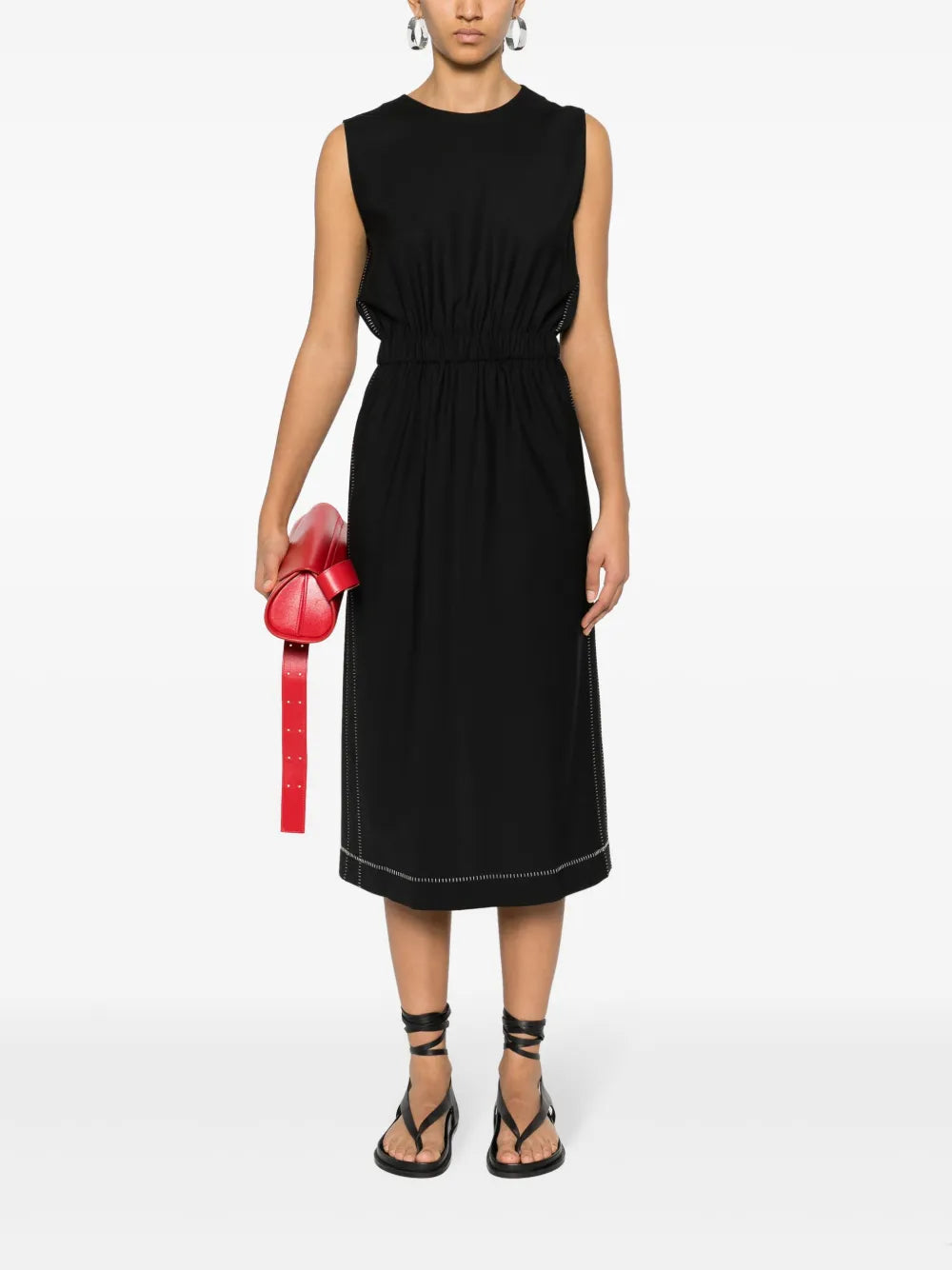 Contrast-Stitching Midi Dress