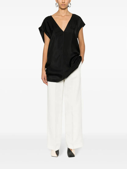 Twill Cap-Sleeve Blouse