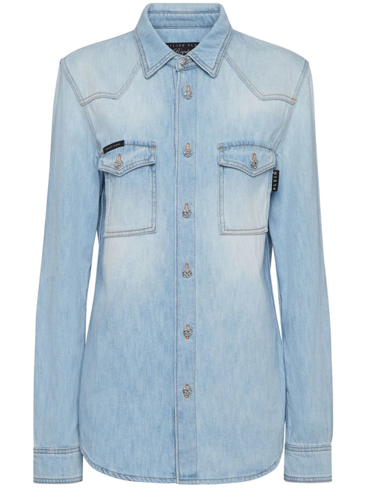 Crystal-Embellished Denim Shirt