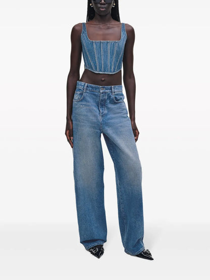 Crystal-Embellished Denim Corset