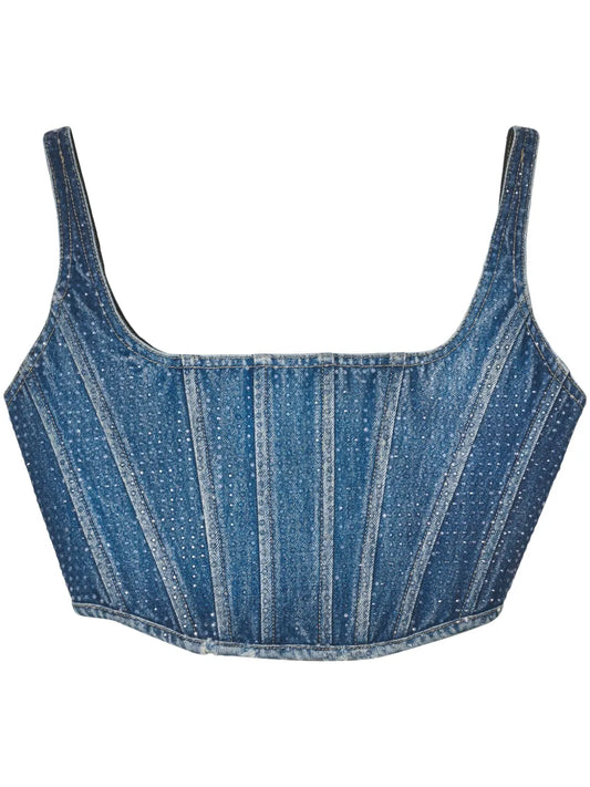 Crystal-Embellished Denim Corset