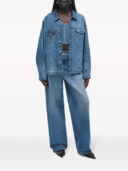 Crystal-Embellished Wide-Leg Jeans