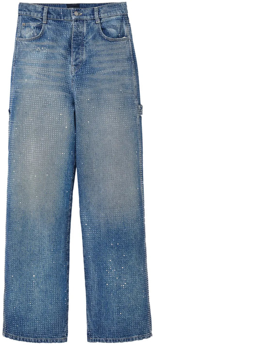 Crystal-Embellished Wide-Leg Jeans