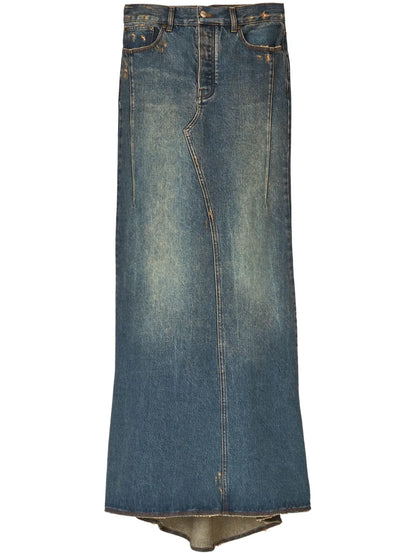 Fluted Denim Maxi Skirt