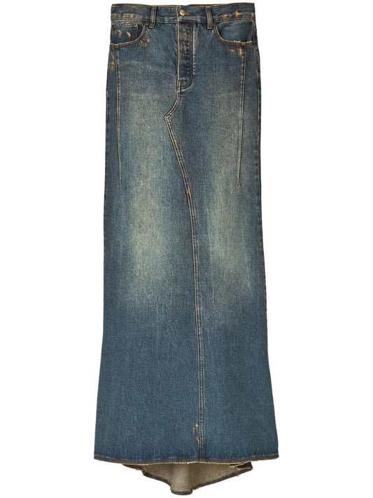 Fluted Denim Maxi Skirt
