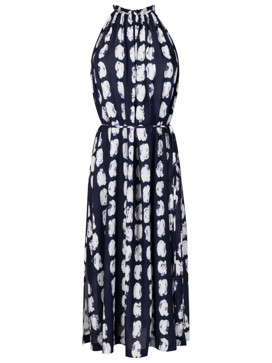 Abstract-Print Halterneck Midi Dress