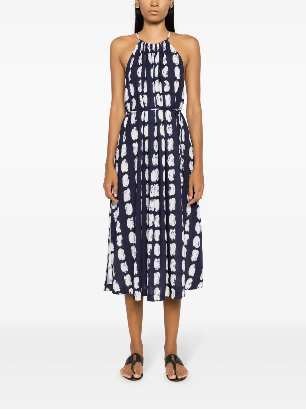Abstract-Print Halterneck Midi Dress