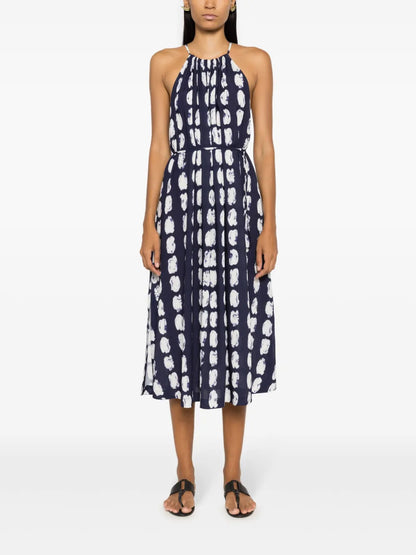 Abstract-Print Halterneck Midi Dress