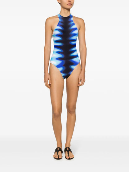 Abstract-Print Halterneck Swimsuit