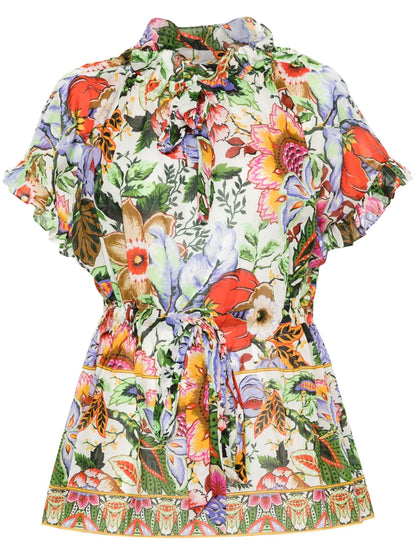 Floral-Print Cotton Blouse