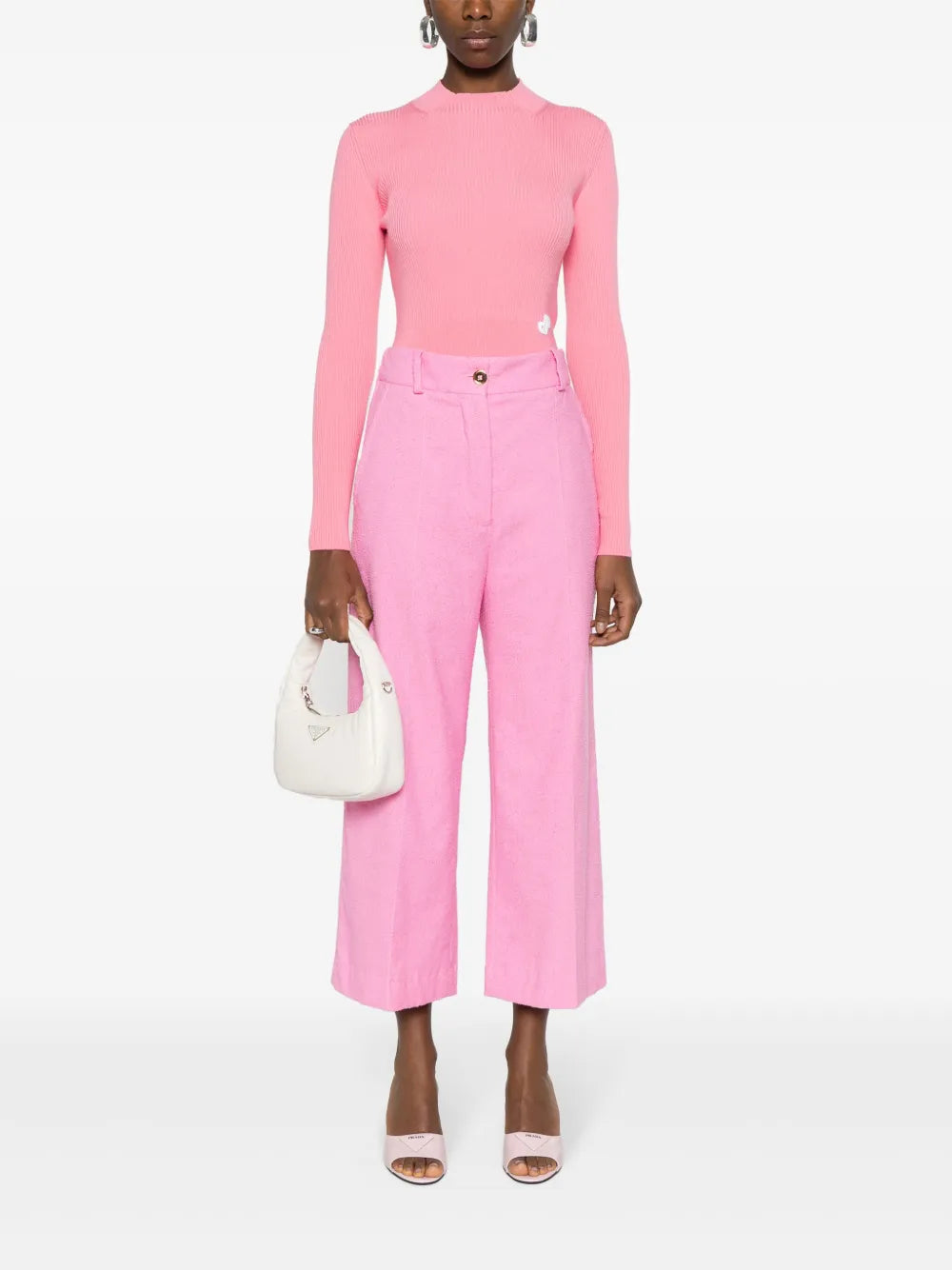 Towelling-Finish Straight-Leg Trousers