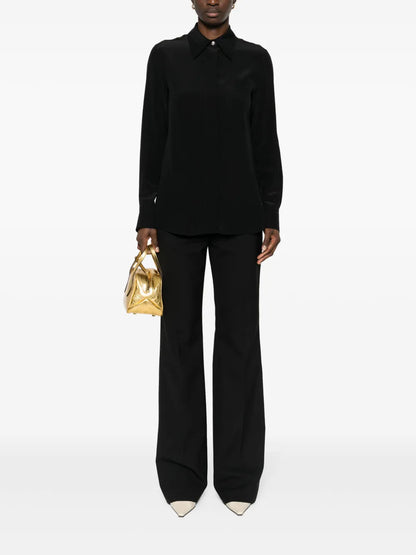 Floral-Buttons Silk Shirt