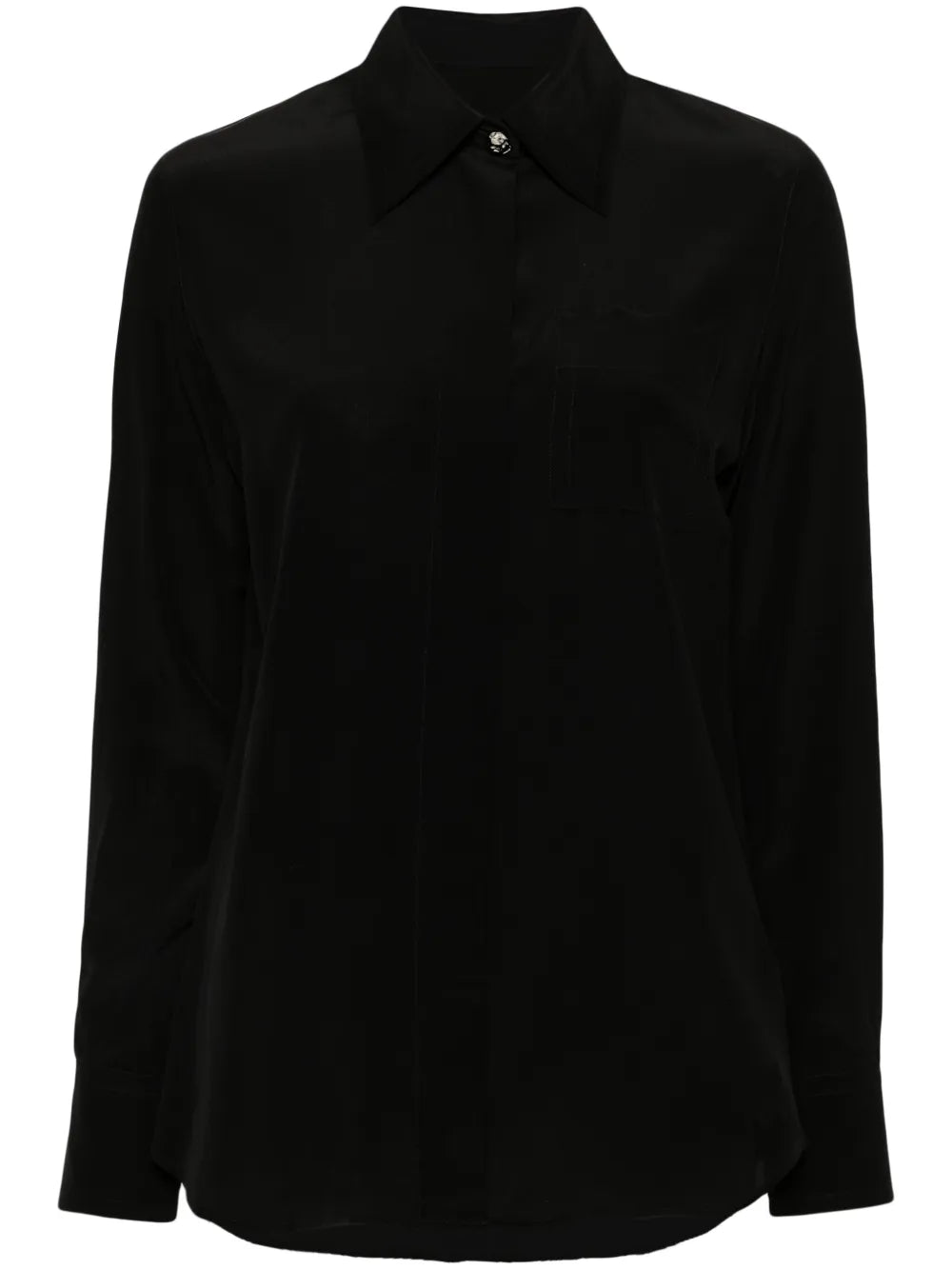 Floral-Buttons Silk Shirt