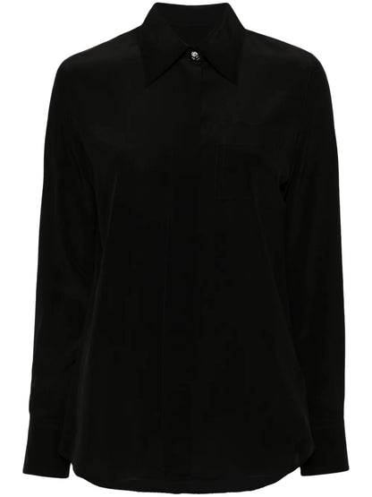 Floral-Buttons Silk Shirt