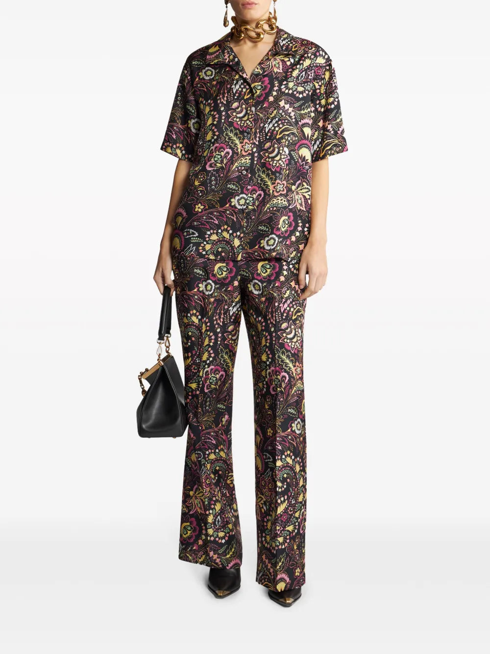 Twill-Print Straight-Legged Trousers