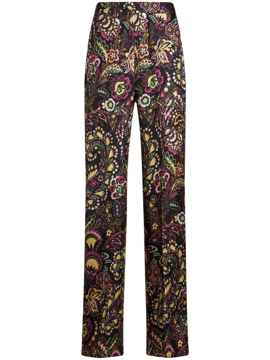 Twill-Print Straight-Legged Trousers