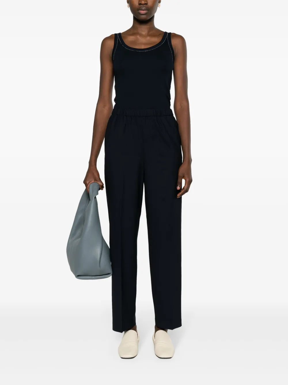 Beaded-Trim Fine-Ribbed Tank Top