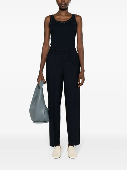 Beaded-Trim Fine-Ribbed Tank Top