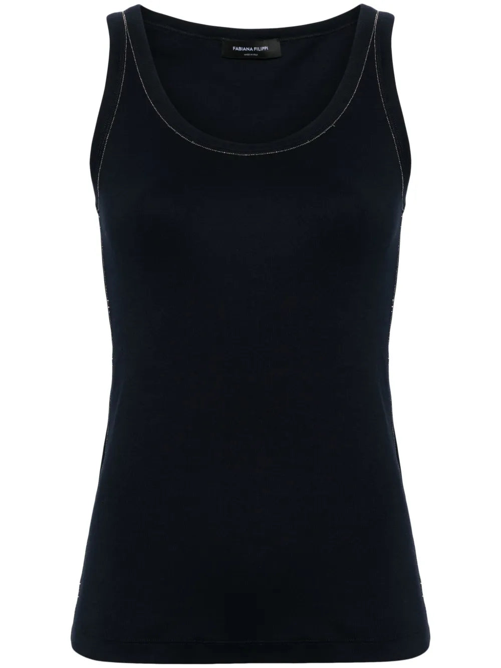Beaded-Trim Fine-Ribbed Tank Top