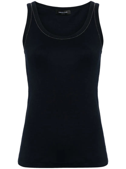 Beaded-Trim Fine-Ribbed Tank Top
