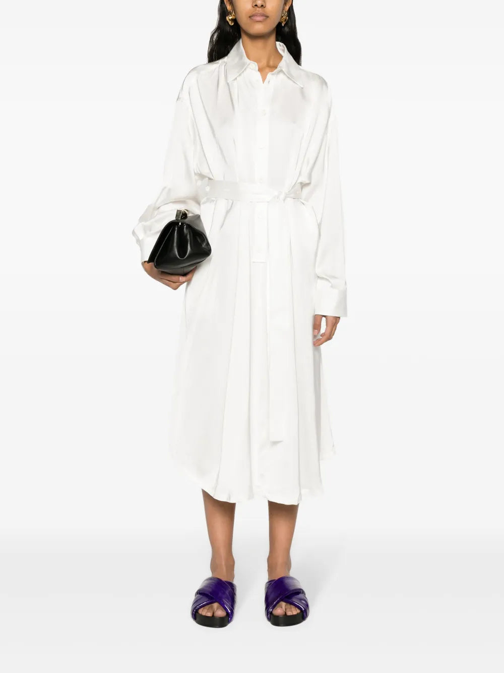 Belted Satin Shirtdress