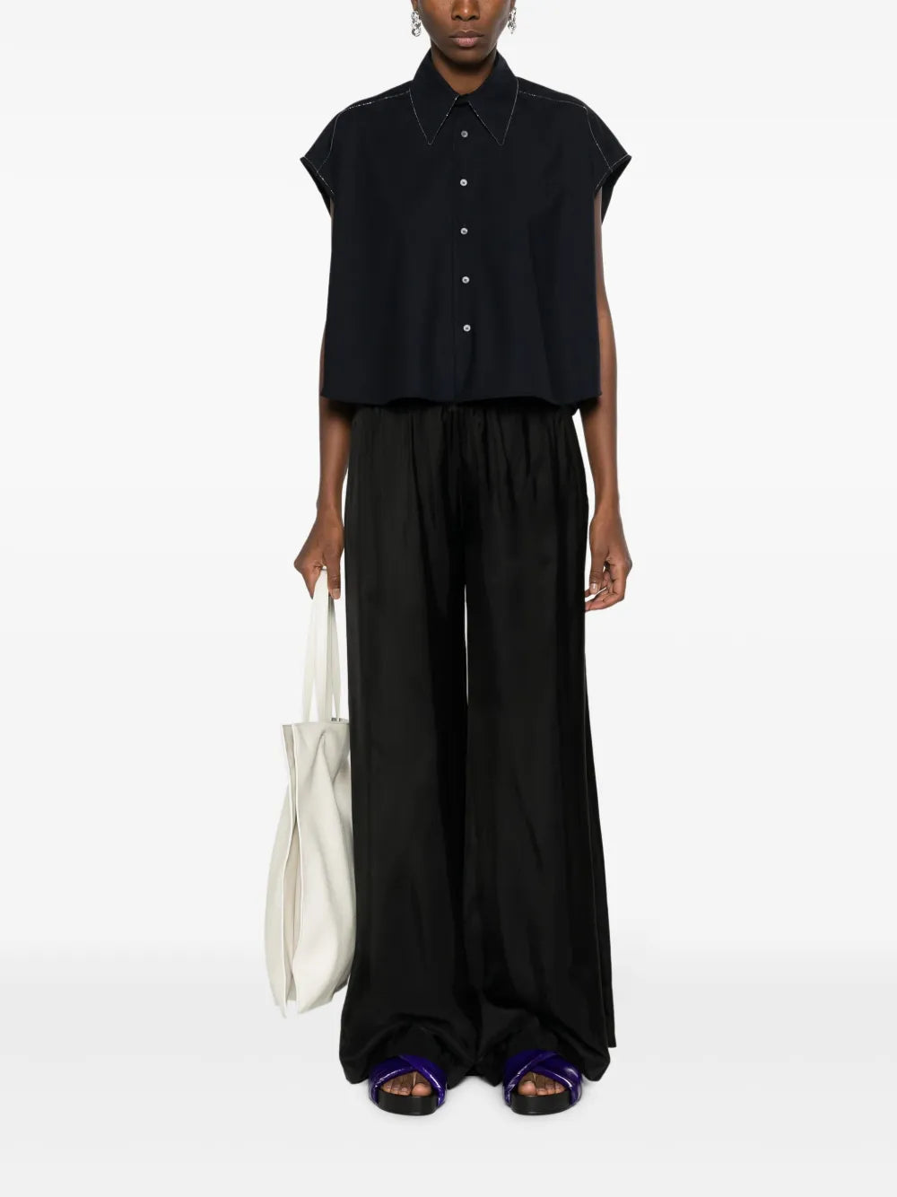 Beaded-Trim Sleeveless Shirt