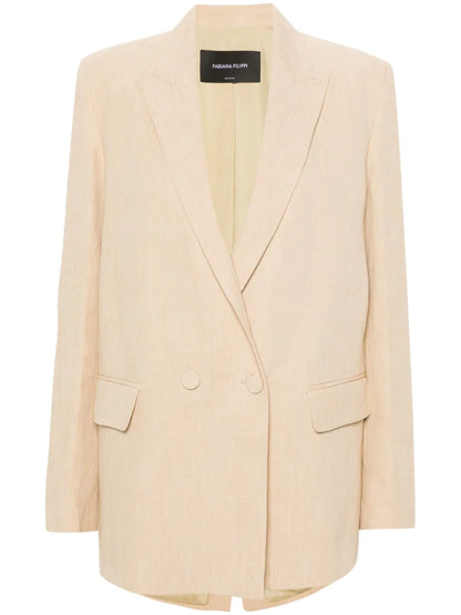 Double-Breasted Linen Blend Blazer