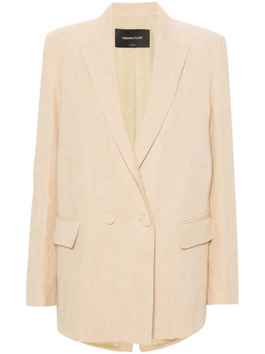 Double-Breasted Linen Blend Blazer