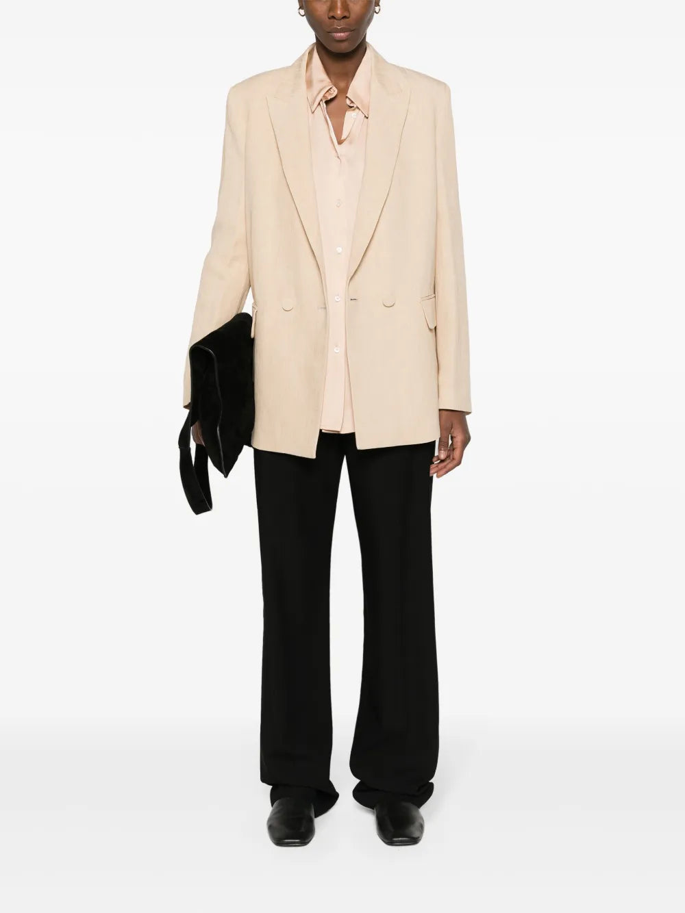 Double-Breasted Linen Blend Blazer