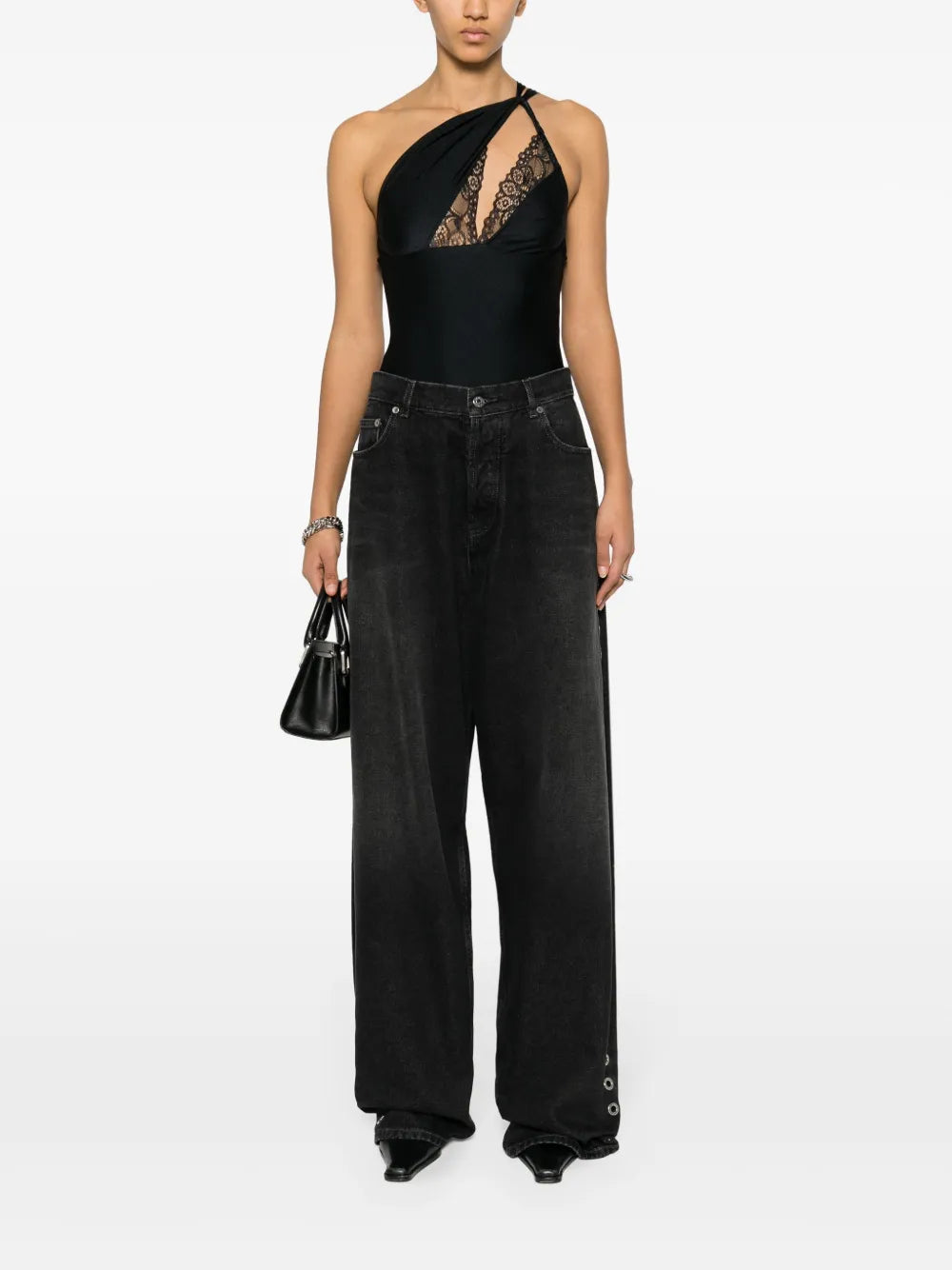 Lace-Detailing Asymmetric Bodysuit