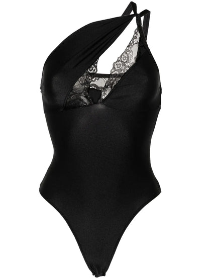 Lace-Detailing Asymmetric Bodysuit