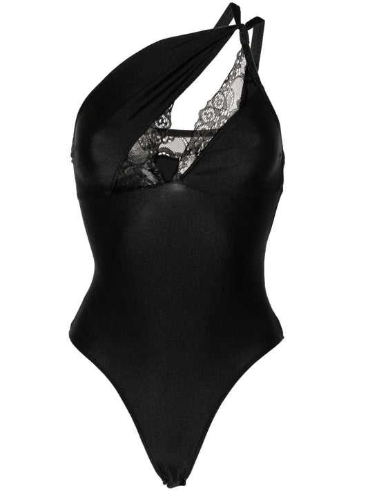 Lace-Detailing Asymmetric Bodysuit