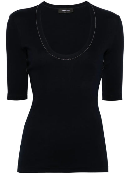 Bead-Detailing Ribbed T-Shirt