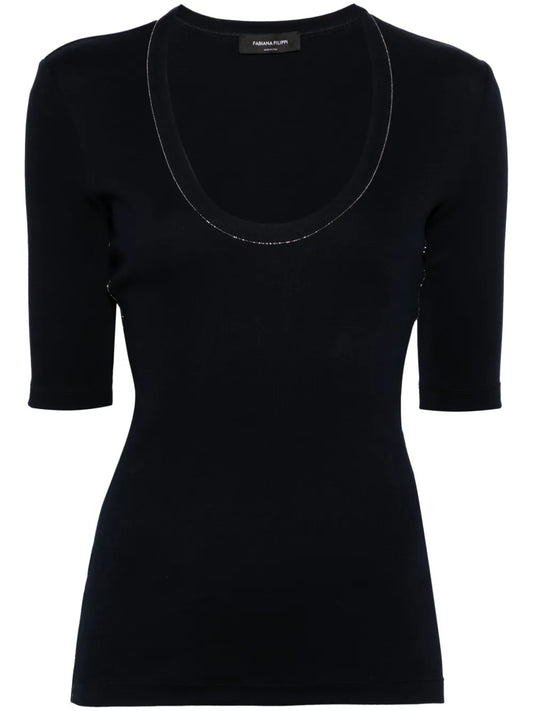 Bead-Detailing Ribbed T-Shirt