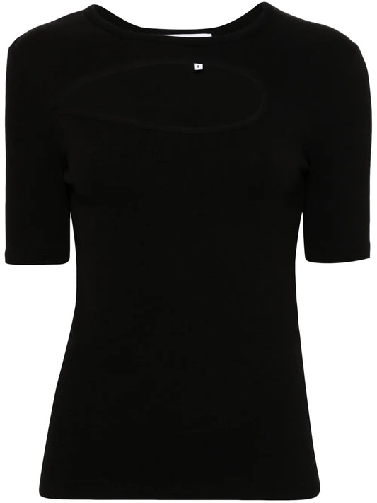 Dot Cut-Out Ribbed-Knit Top
