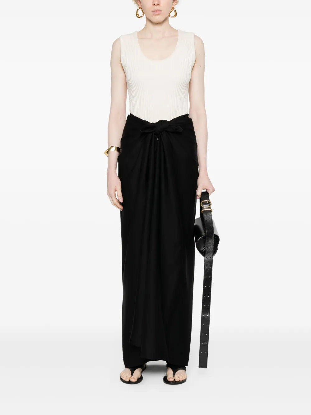 Knot-Detail Satin Midi Skirt