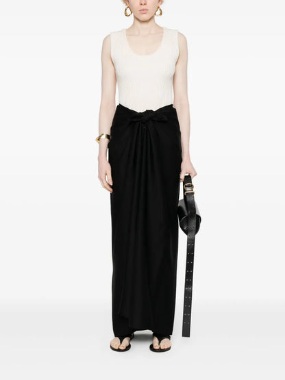 Knot-Detail Satin Midi Skirt