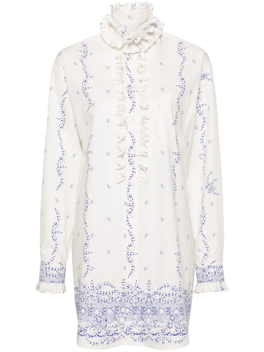 Floral-Print Cotton Shirt Dress