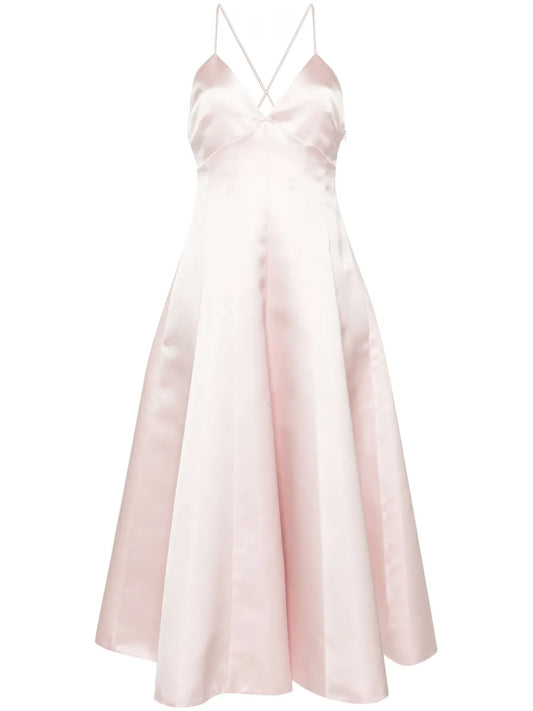 V-Neck Satin Midi Dress