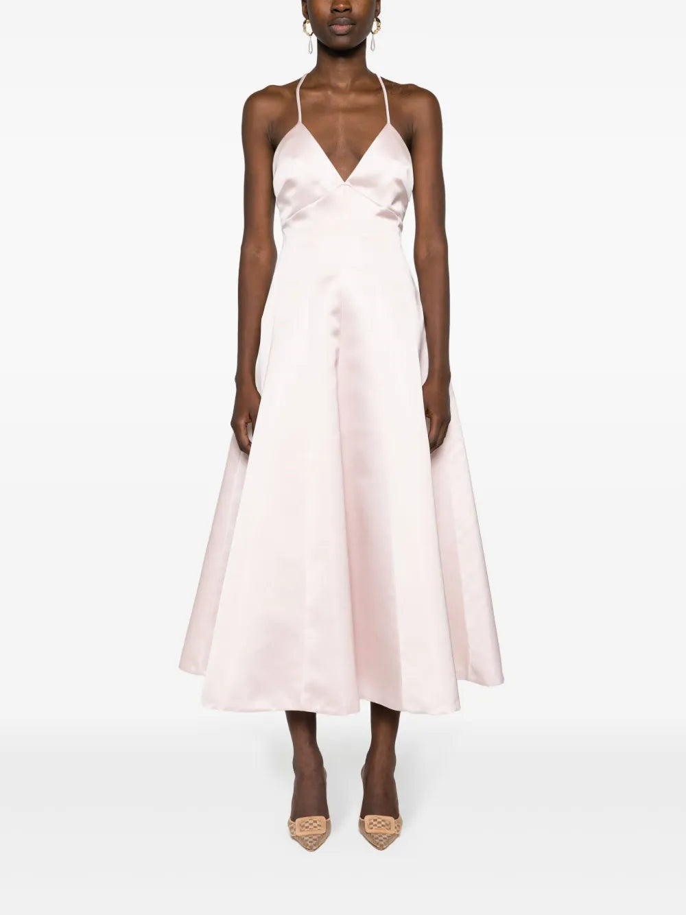 V-Neck Satin Midi Dress