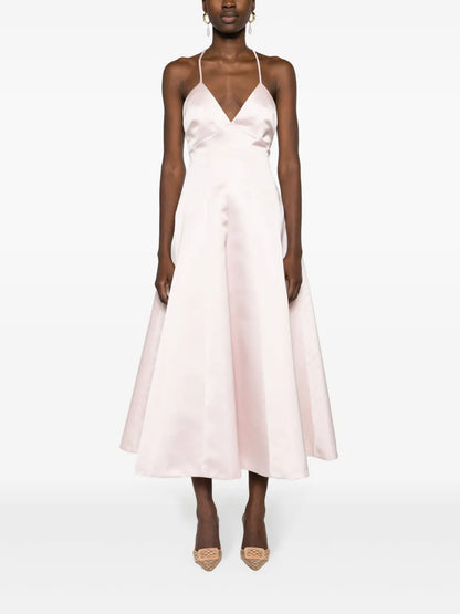 V-Neck Satin Midi Dress