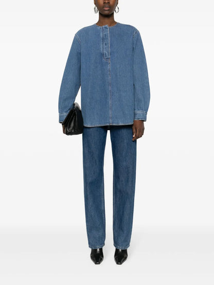 Collarless Denim Shirt