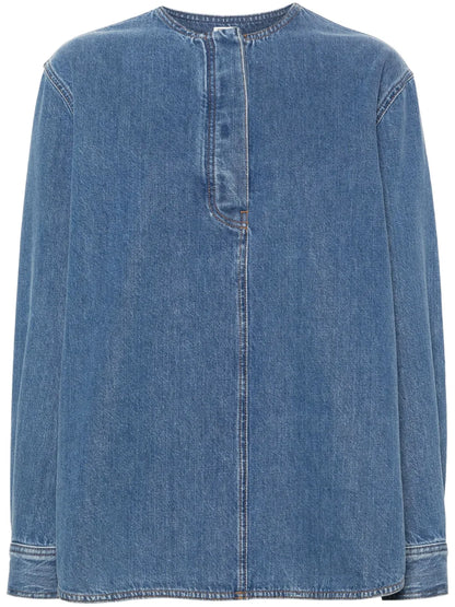 Collarless Denim Shirt