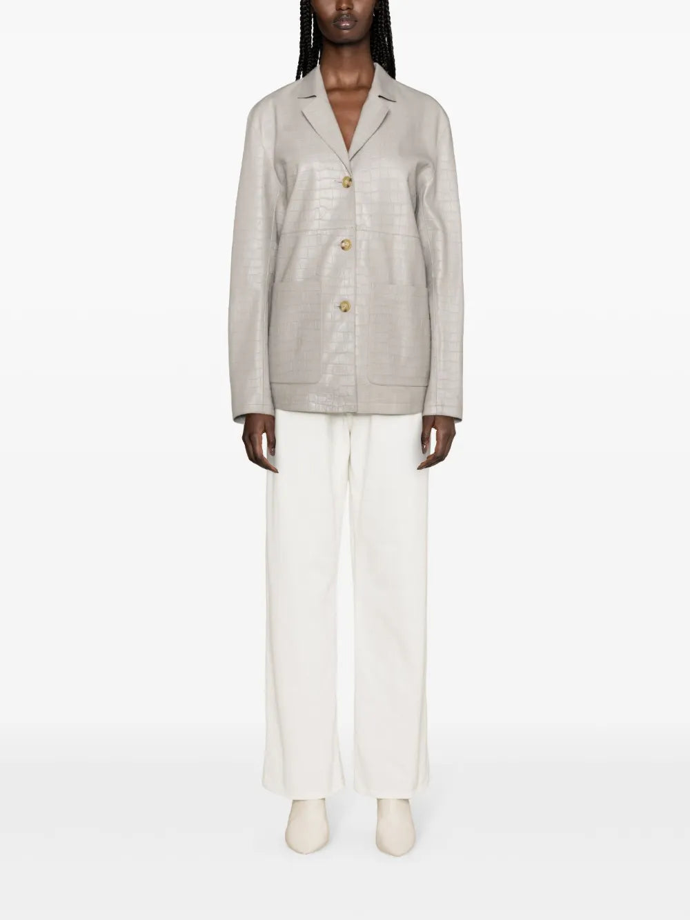 Crocodile-Embossed Leather Jacket