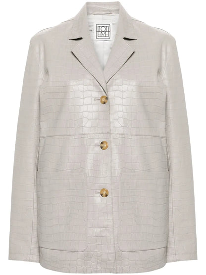 Crocodile-Embossed Leather Jacket